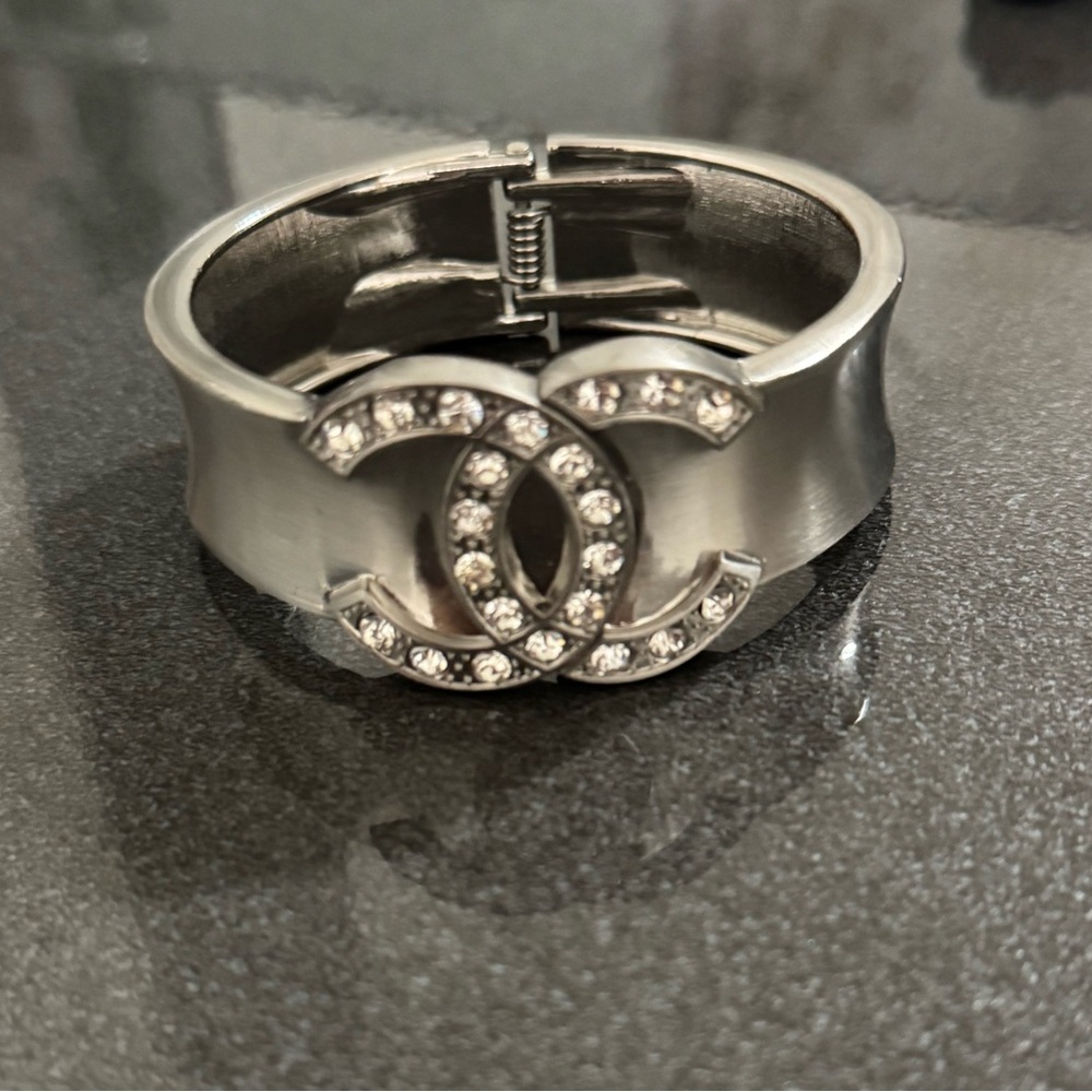 Chanel Silver Bracelet with Crystal Accents